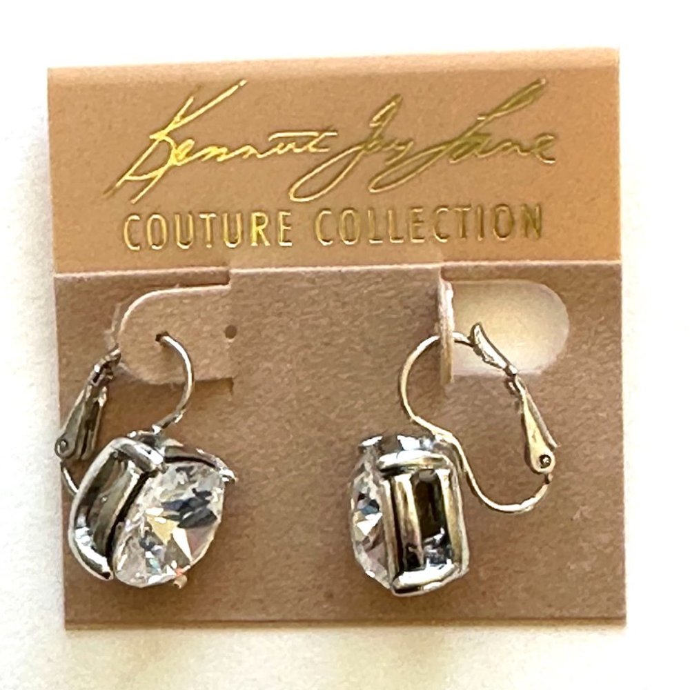 KENNETH JAY LANE, SQUARE CUBIC ZIRCONIA CLEAR SILVER